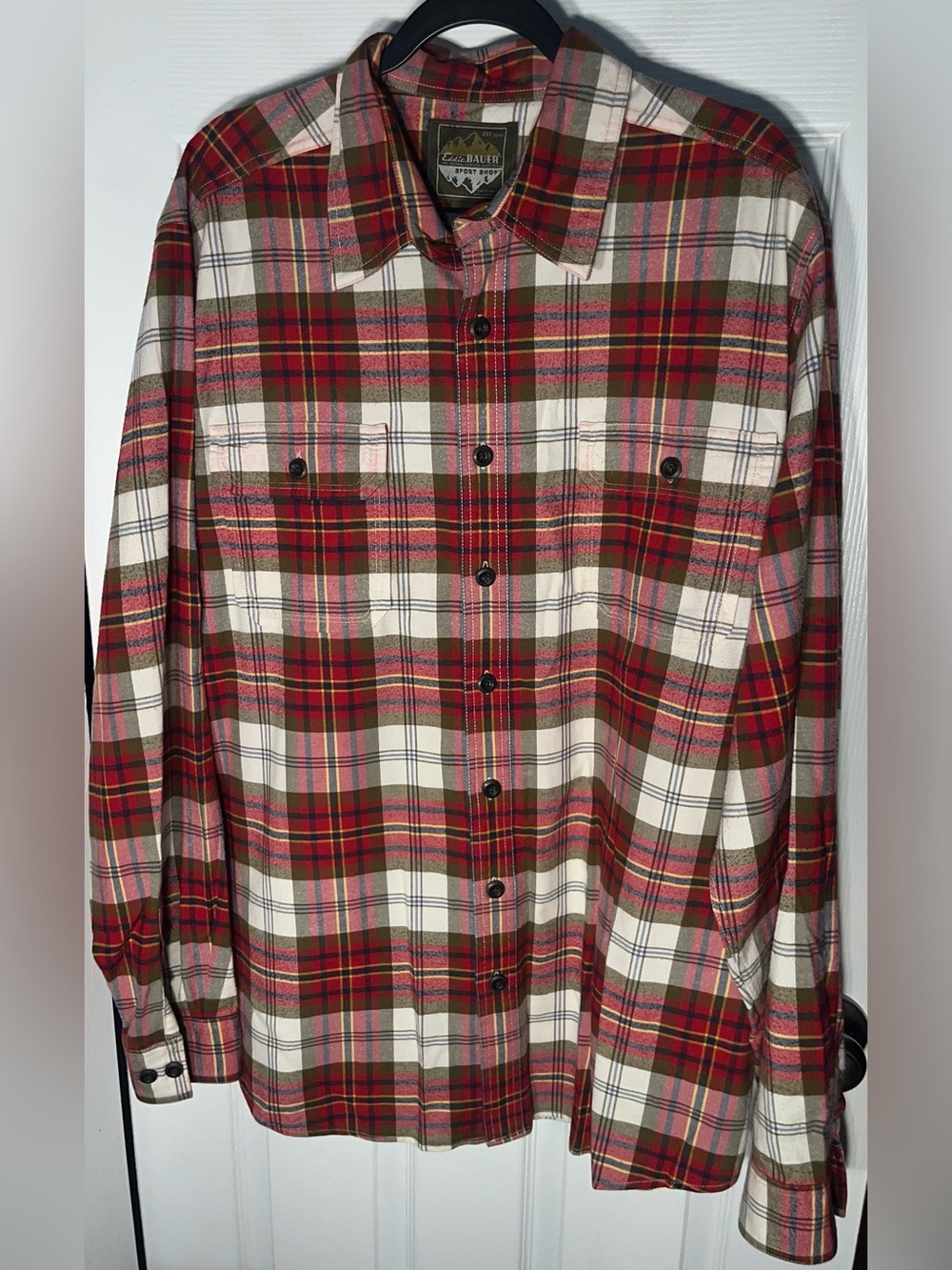 Eddie Bauer Sport Shop Men’s Plaid Flannel Long Sleeve Shirt Vintage XL Tall XLT